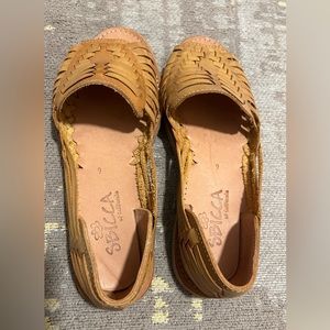 ModCloth mustard flats with woven leather